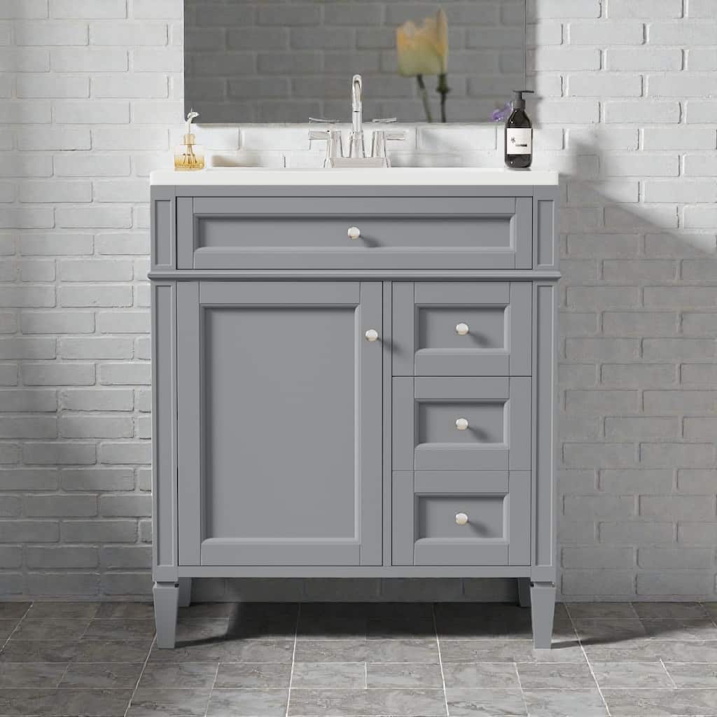 30 Inch Bathroom Vanity with Top Sink, Modern Storage Cabinet with 2 Drawers and Tip-Out Drawer, Single Sink Vanity