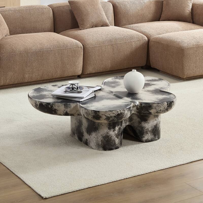 Butterfly-Shaped Coffee Table Sofa Side Table, Center Table Accent Table with Dynamic Flowing Design for Living Room - Black+Beige