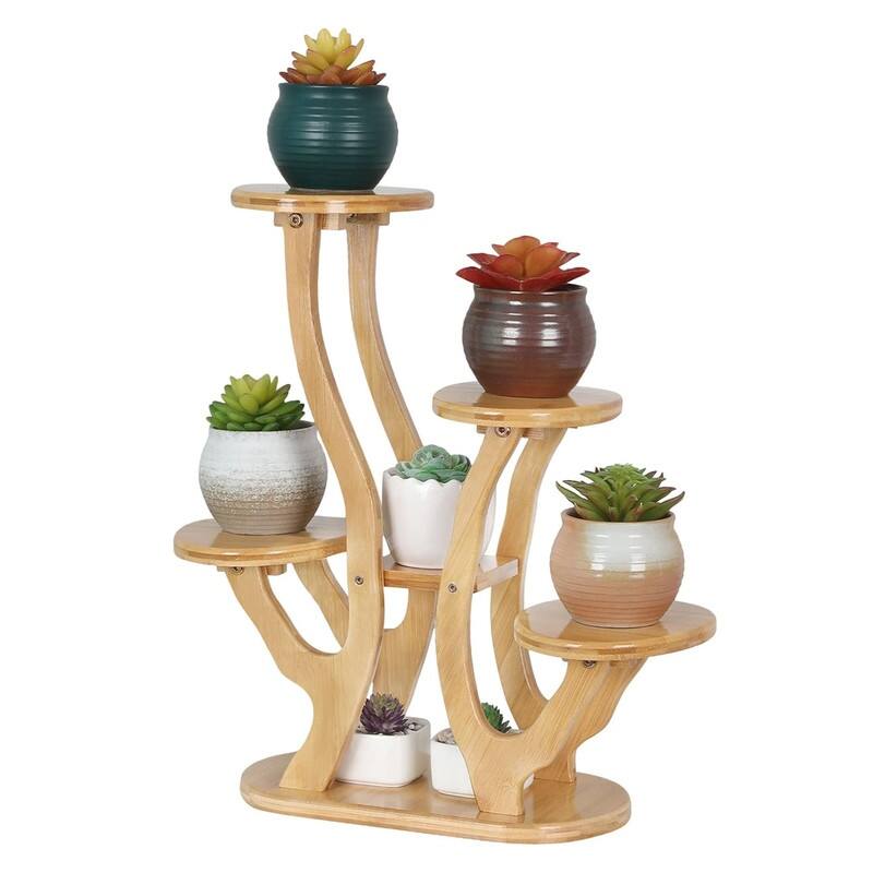 9 Tiers Small Windowsill Plant Shelf Indoor,Bamboo Succulent Plant Stand - 11.8 x 6.7 x 17.9 inches - Natural