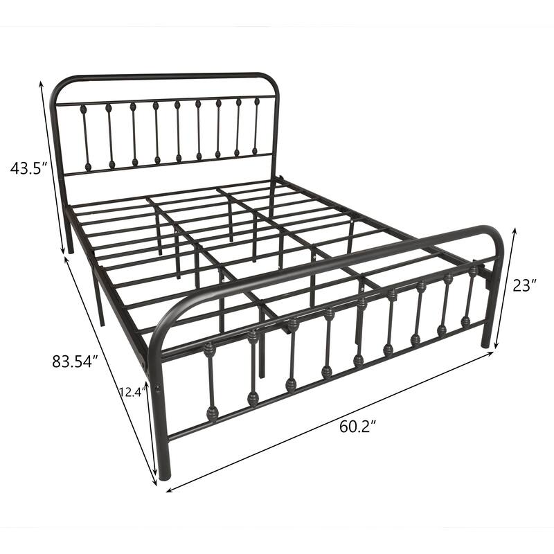 Metal Bed Frame Platform, Vintage Head/Footboard, Premium Steel Slat Support