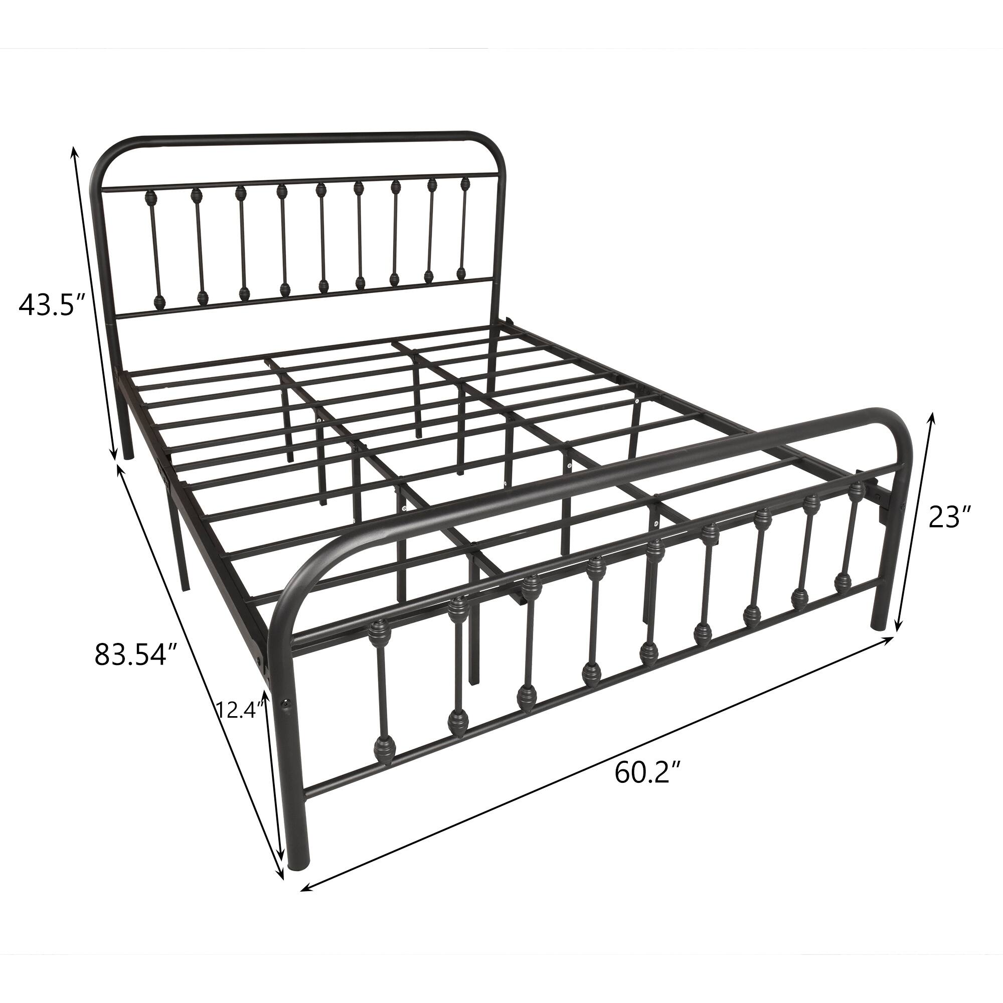 Queen Metal Platform Bed with Vintage Headboard and Footboard, Premium