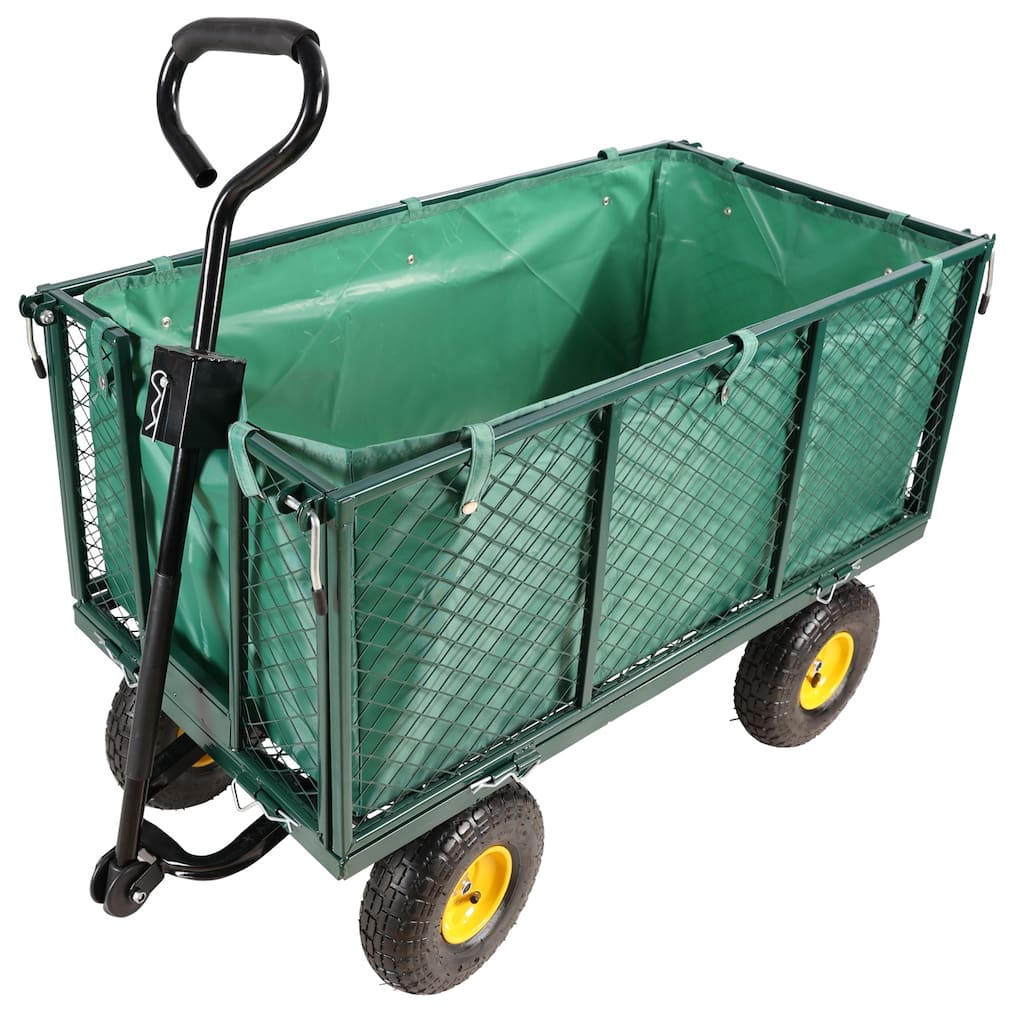 Utility Wagon with 880 lb Load - Mesh Garden Cart with 10" Tires, Removable Sides & Handle, for Landscaping & Outdoor Hauling