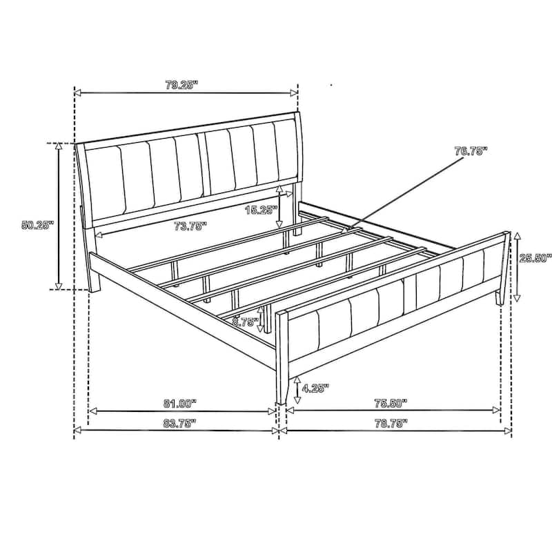 Wily King Size Bed, Channel Tufted Upholstered Headboard, Dark Brown