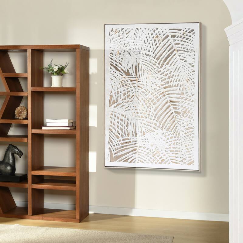 StyleCraft Palm Leaves Hand-Painted Framed Canvas Wall Art - 40" x 60"