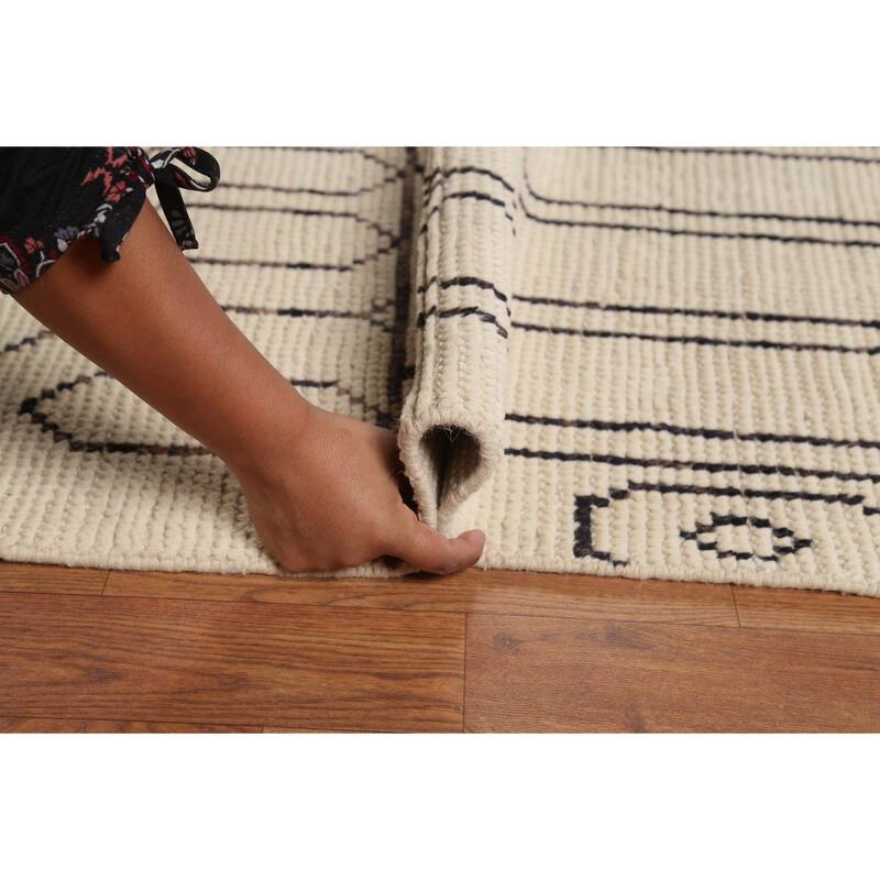 Geometric Moroccan Oriental Area Rug Hand-Knotted Wool Carpet - 8'9"x 12'6"