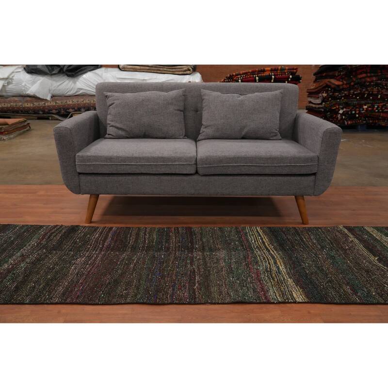 Hand Woven Oriental 100% Wool Carpet Modern Tribal Multi-Colored Kilim Runner Rug - 11' 2'' X 2' 8''