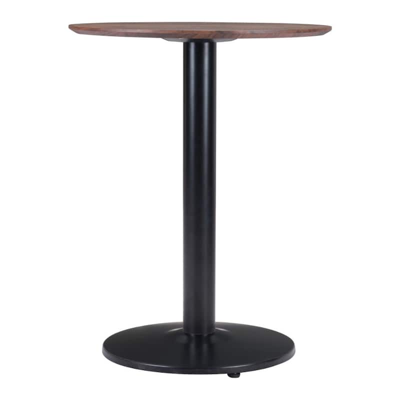 Wood Pedestal End Table with Steel Base and Walnut Finish - 23.6” x 23.6” x 29.5” (D x W x H)
