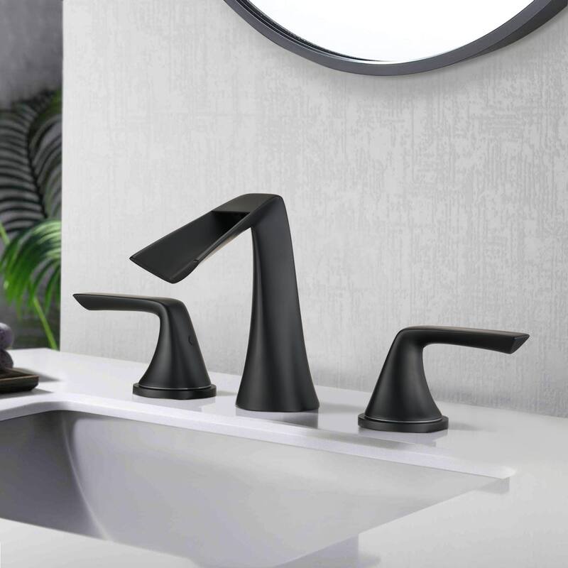BATHLET 3 Hole 2 Handle Waterfall Bathroom Sink Faucet in Matte Black