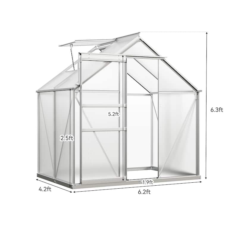Moasis 6'W X 4/6/8/10/12/16'D Dual-wall PC Walk-in Hobby Greenhouse with Aluminum Frame