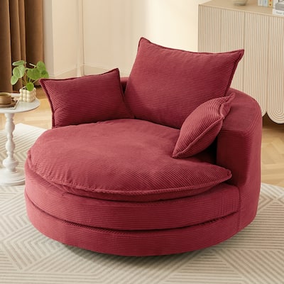 360° Swivel Sofa Chair Accent Barrel Chair 57.5"Swivel Round Chair with Dual-layer Cushion Design and 3 Removable Pillows