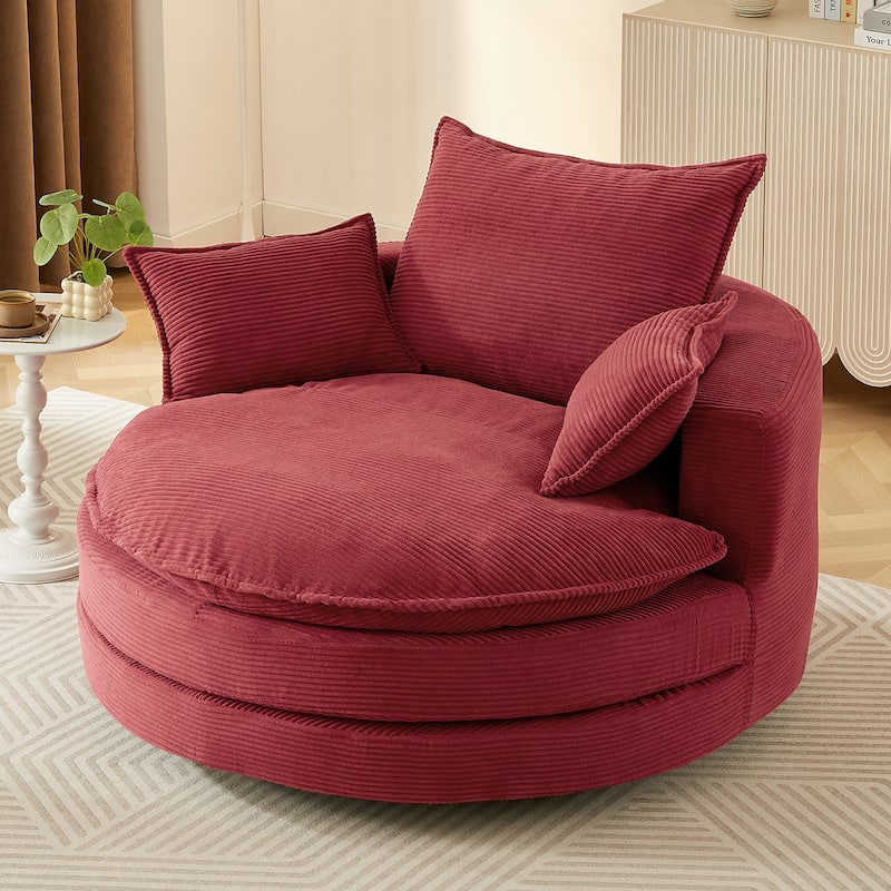 57.5" 360° Swivel Barrel Chair - Dual-Layer Cushion with 3 Removable Pillows for Living Room & Office - Red