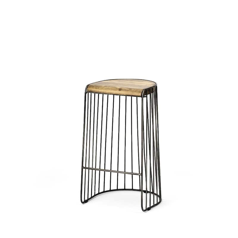 29" Light Brown Wooden Seat Bar Stool with Black Metal Frame and Comfortable Footrest for Kitchen - 30.5”H x 14”W x 16.5”D