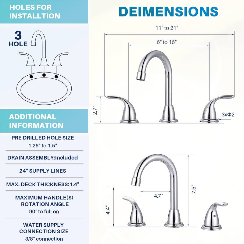 WOWOW 8 in. Widespread Double Handle Bathroom Faucet