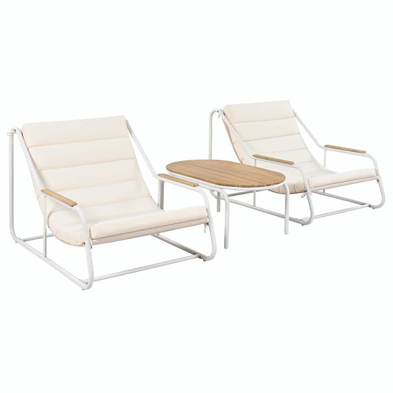 3-Piece Poolside Lounge Chairs Set - Outdoor Chaise Lounges with Acacia Side Table