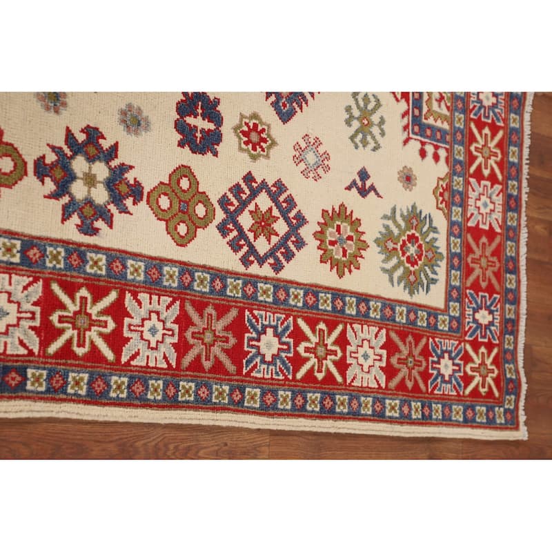 Ivory Kazak Accent Rug Hand-Knotted Wool Carpet - 4'1" x 6'4"