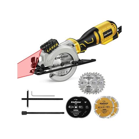 Enventor Yellow/Black 5.8 Amp Compact Circular Saw With Laser Guide