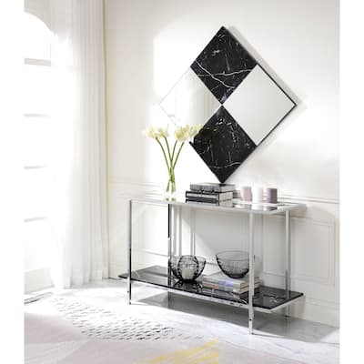 Mirrored Faux Marble and Chrome Console Table