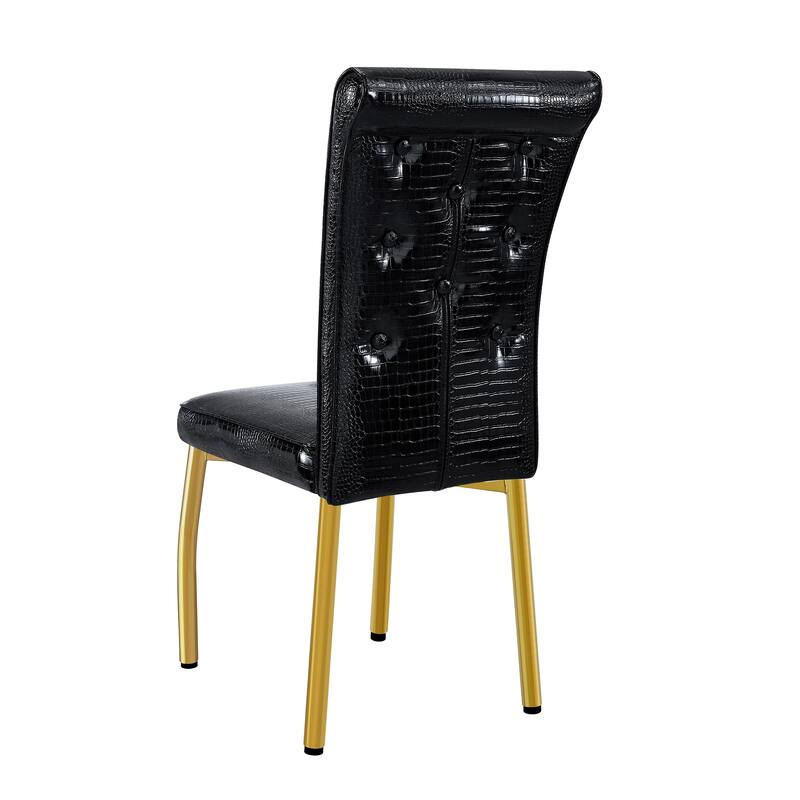 Set of 4, Retro alligator skin Upholstered dining chairs,with Crystal buckle design and Faux Leather design