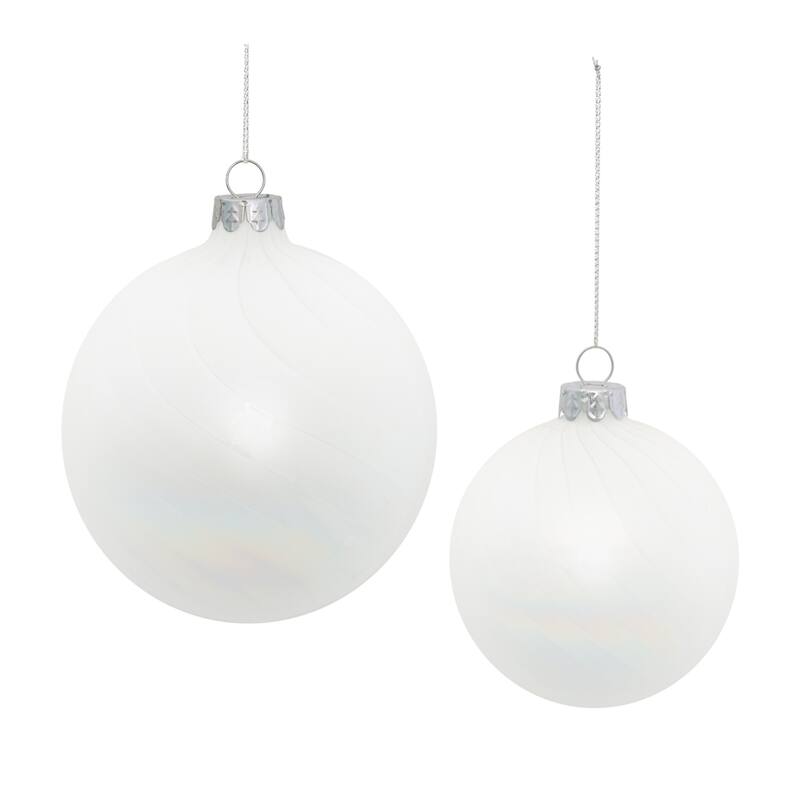 Iridescent Finish Glass Christmas Ball Ornaments - 4" (102mm) - White - 12ct