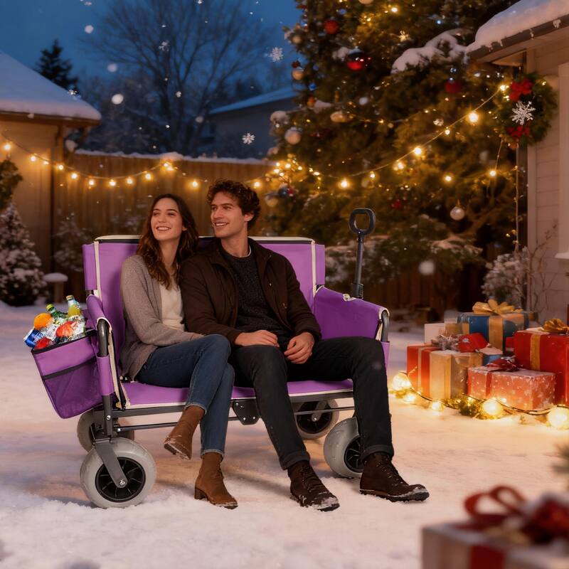 3-in-1 Heavy-Duty Folding Wagon Cart with Bench Seat - 500lb Capacity, 180L Storage & All-Terrain Wheels