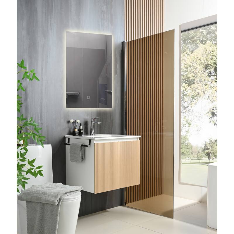 GDFStudio - Adrian Floating Bathroom Vanity with Ceramic Sink and Integrated Towel Rack Storage Cabinet