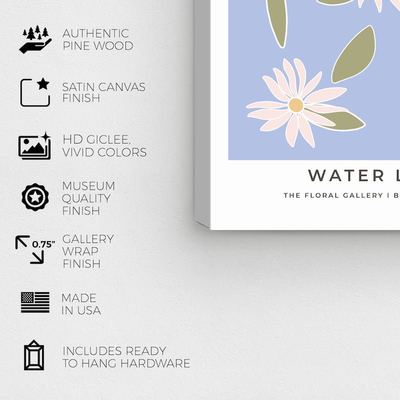 Wynwood Studio Canvas Floral and Botanical Waterlily Lavender Purple and Lavender Modern & Contemporary Wall Art Canvas Print