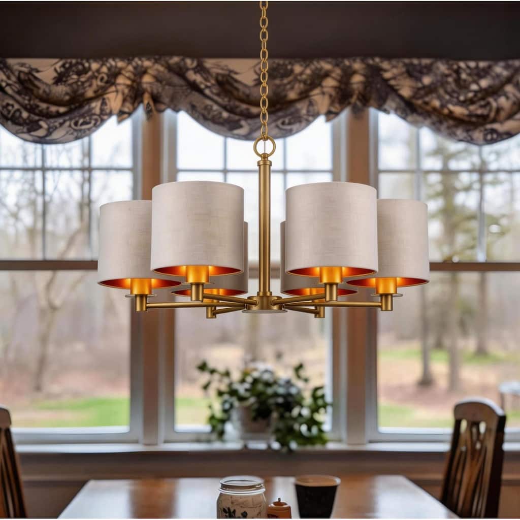 Modern Chandelier Dining Room Pendant Light Fixture Drum Fabric Shade