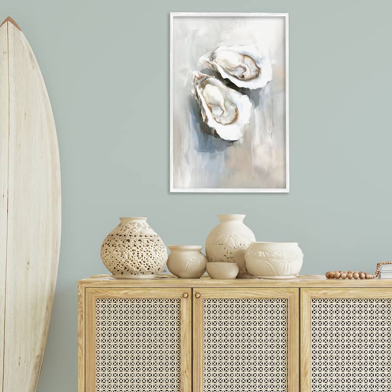 Stupell Two Oysters Seashell Mirage Framed Giclee Art Design By Ramona Murdock