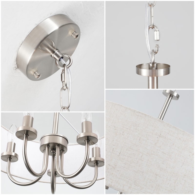 Modern Farmhouse Drum 5-Light Transitional Chandelier, Classic Semi Flush Mount Chandelier for Dining room - W19.09"x H15.19"