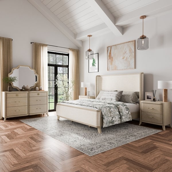 slide 2 of 33, Furniture of America Kian Modern 5-Piece Natural Oak Solid Wood Panel Bedroom Set King