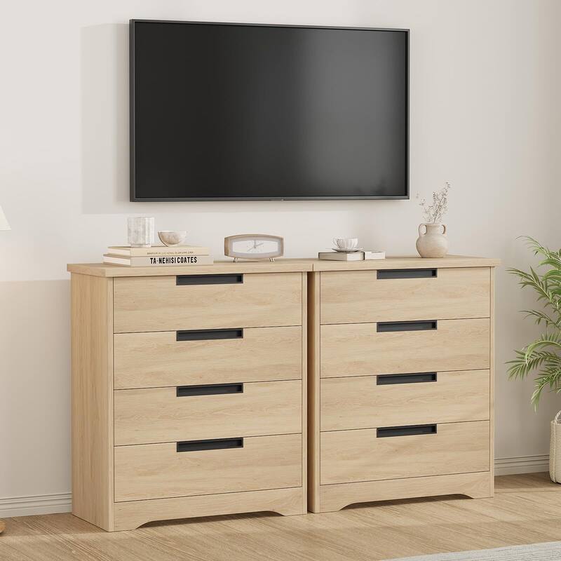 4 Drawer Dresser for Bedroom, Black Chest of Drawers with Embedded Handles Design, Wooden Dresser Organizer for Living Room