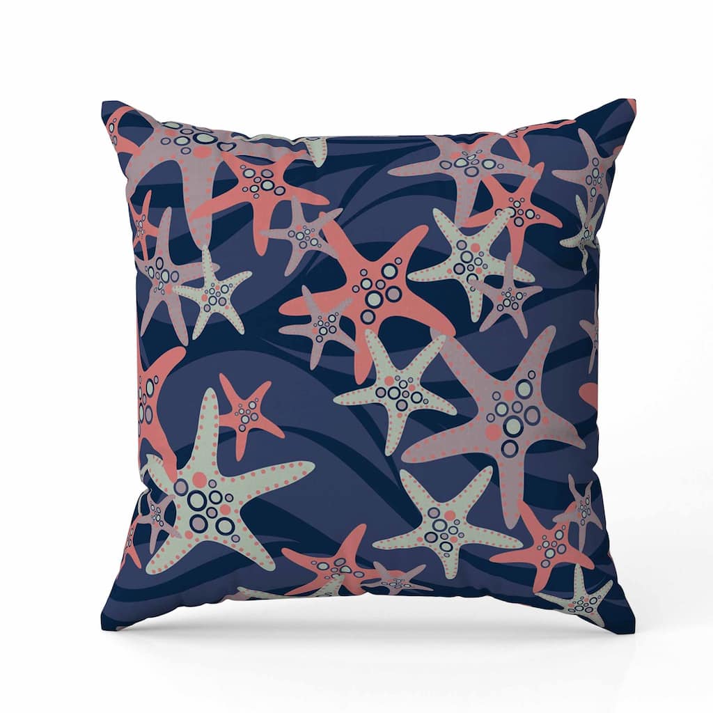 Starfish Sway Indoor/Outdoor Reversible Throw Pillow Blue and Copper