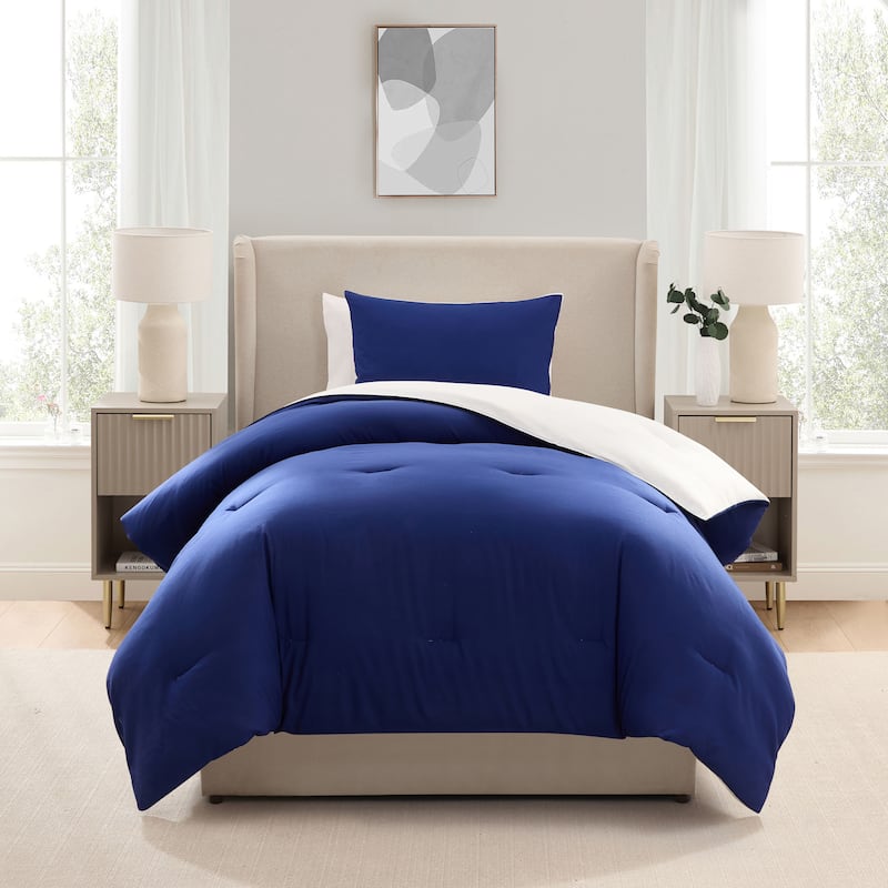 Empyrean Modern Reversible Comforter - Blue gray/warm beige - Twin - Twin XL