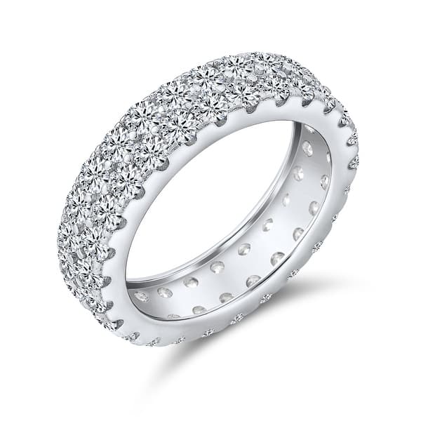 Women's Sterling Silver Pave CZ Criss Cross Wedding Engagement Band Ring