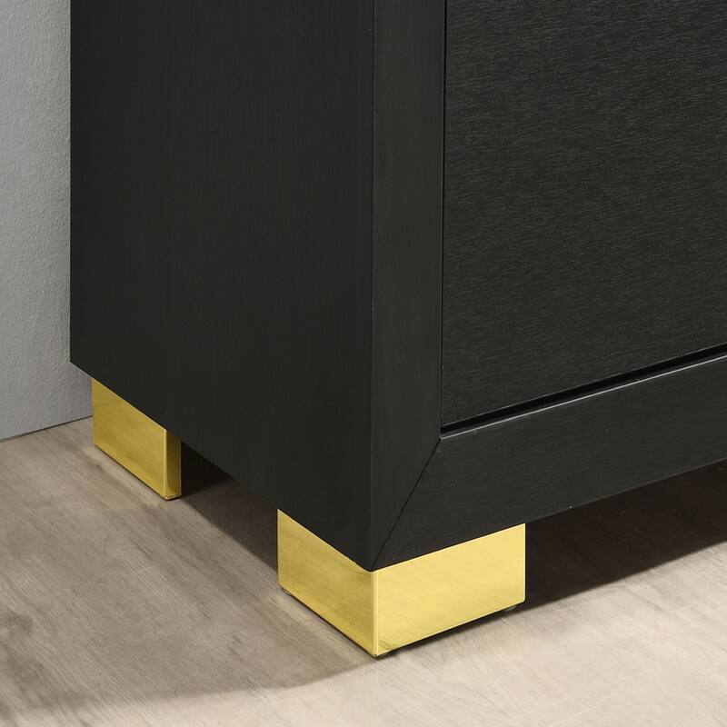 Modern 1pc Nightstand Black Color Center Glide 2-Drawers Bedside Table