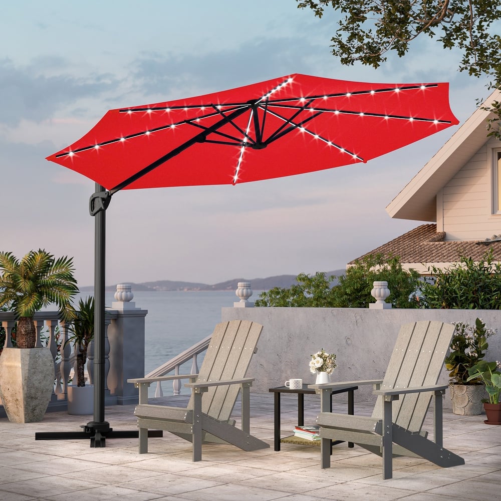 LIVOOSUN 10FT LED Round Cantilever Umbrella For Your Outdoor Space, Solution-Dyed Fabric, 360° Rotation System
