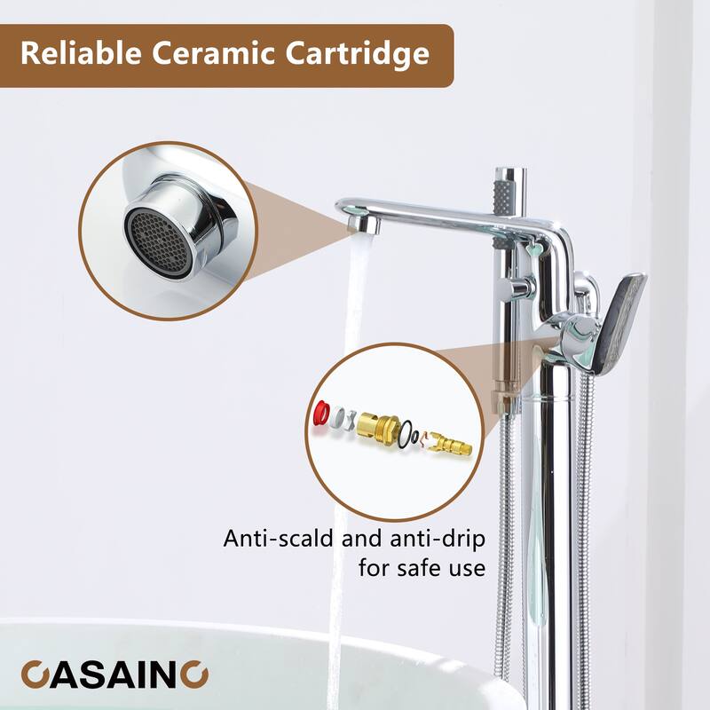 CASAINC Single-Handle Freestanding Floor-Mount Roman Tub Faucet with Handheld Shower