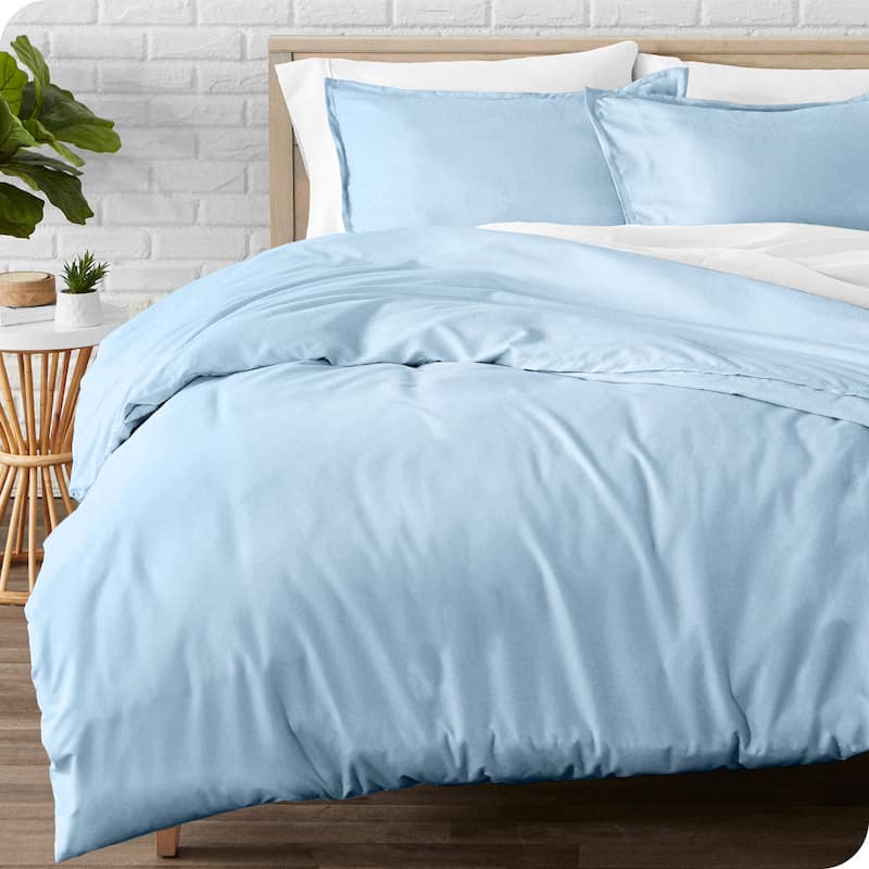 Bare Home Cotton Flannel Duvet Cover and Sham Set - Light Blue - Queen
