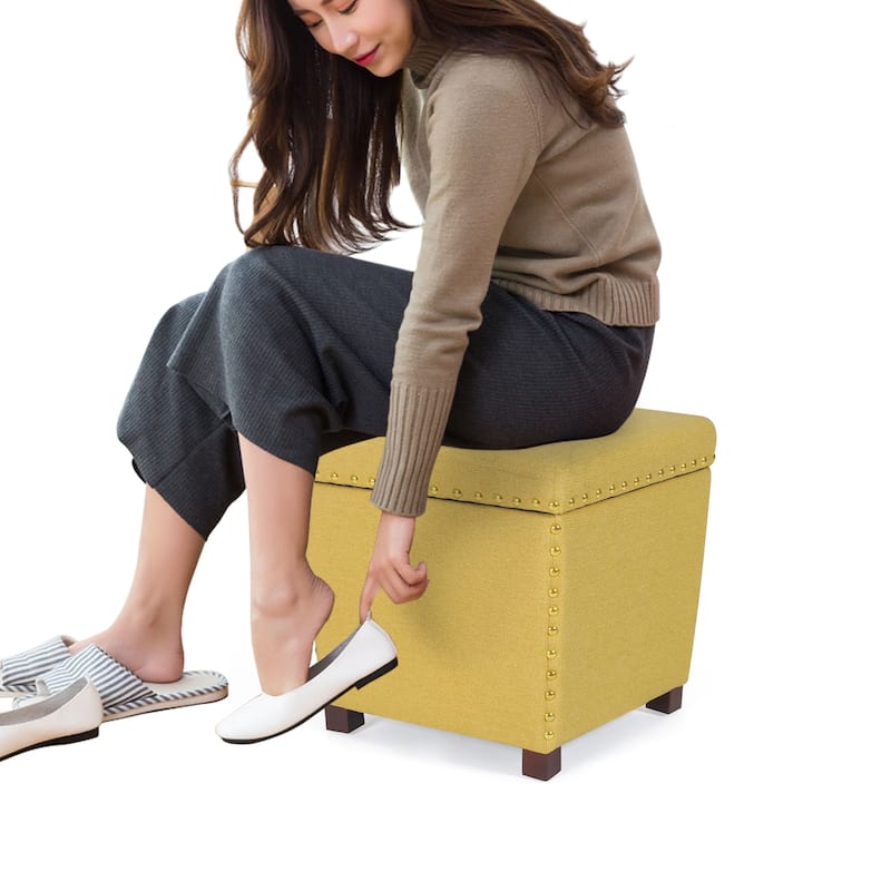 Adeco Storage Ottoman Square Footrest Stool