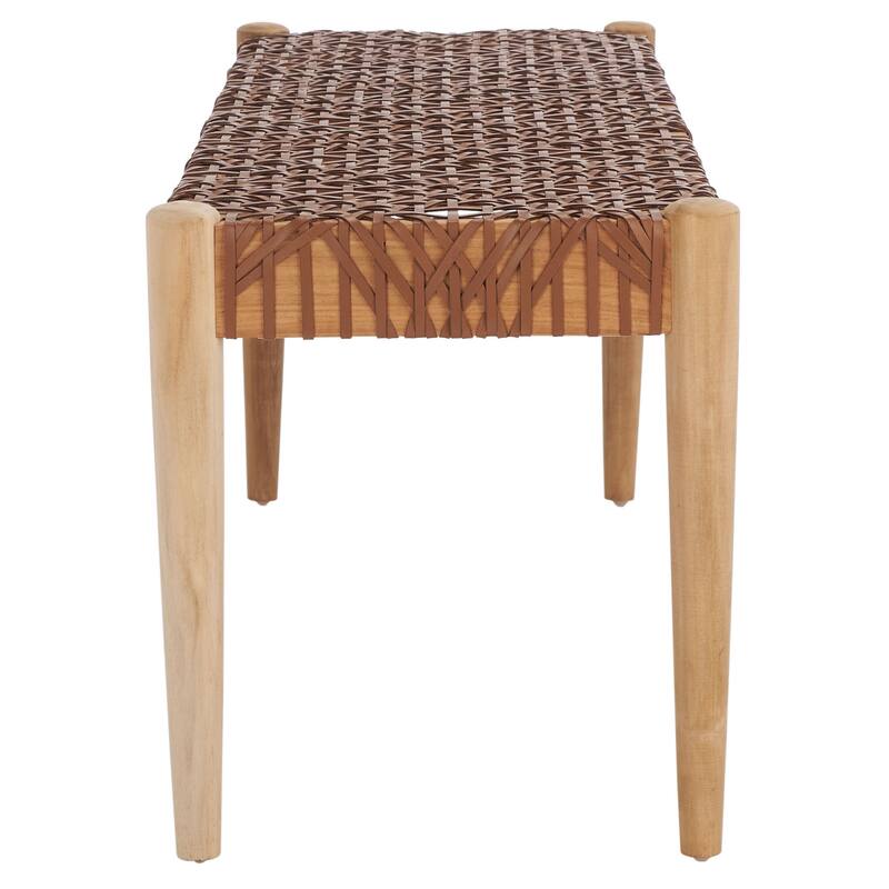 SAFAVIEH Mahalia Bandelier Wood & Leather Bench - 47" W x 16" D x 19" H - 47Wx16Dx19H