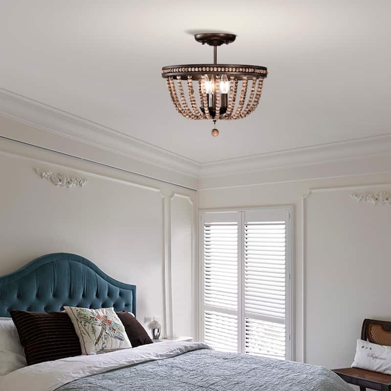 Ovid 16 Inch Bead Vintage Semi Flush Mount 3-Light