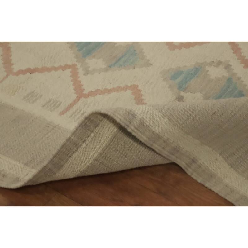Hand Woven Oriental 100% Wool Carpet Southwestern Tribal Beige & Ivories Kilim Runner Rug - 9' 5'' X 2' 8''