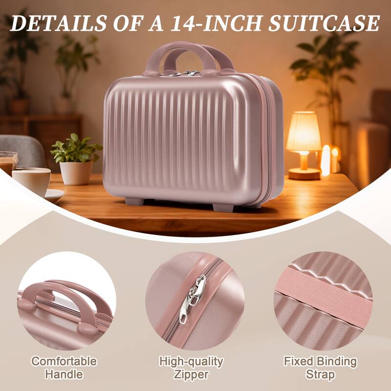 14"/20" 2 pcs/set in ABS Spinner Wheel Luggage, with Combination Lock and Front Opening Design, 14" Cosmetic Case