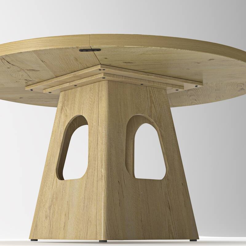 47" Round Farmhouse Dining Table with Storage Base & Wooden Tabletop for 4-6