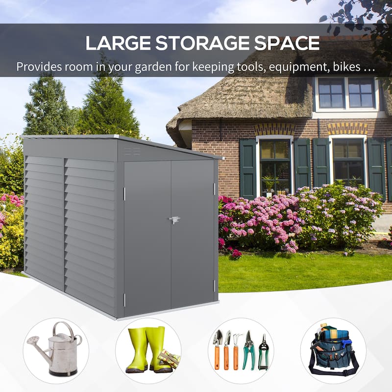 Outsunny 5' x 9' Steel Outdoor Storage Shed, Lean to Shed, Metal Tool House with Floor Foundation, Lockable Doors