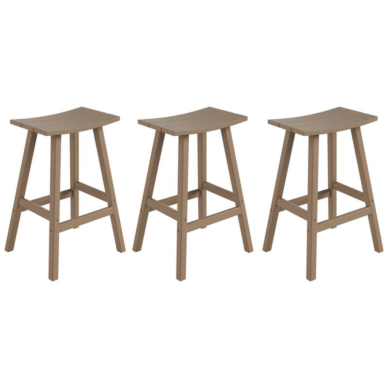 Laguna Hdpe All Weather Outdoor Patio 29" Saddle Seat Bar Stool (Set Of 3) - Weathered Wood