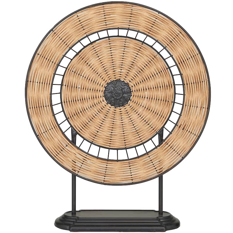 Metal Geometric Wrapped Plate Sculpture with Black Stand - Brown - Roche River Decor - 5"W x 17"L x 21"H