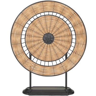 Metal Geometric Wrapped Plate Sculpture with Black Stand - Brown - Roche River Decor - 5"W x 17"L x 21"H