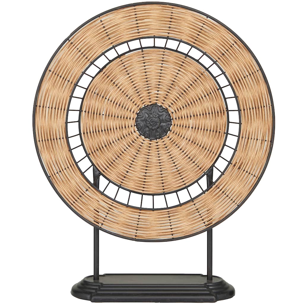 Metal Geometric Wrapped Plate Sculpture with Black Stand - Brown - Roche River Decor - 5"W x 17"L x 21"H