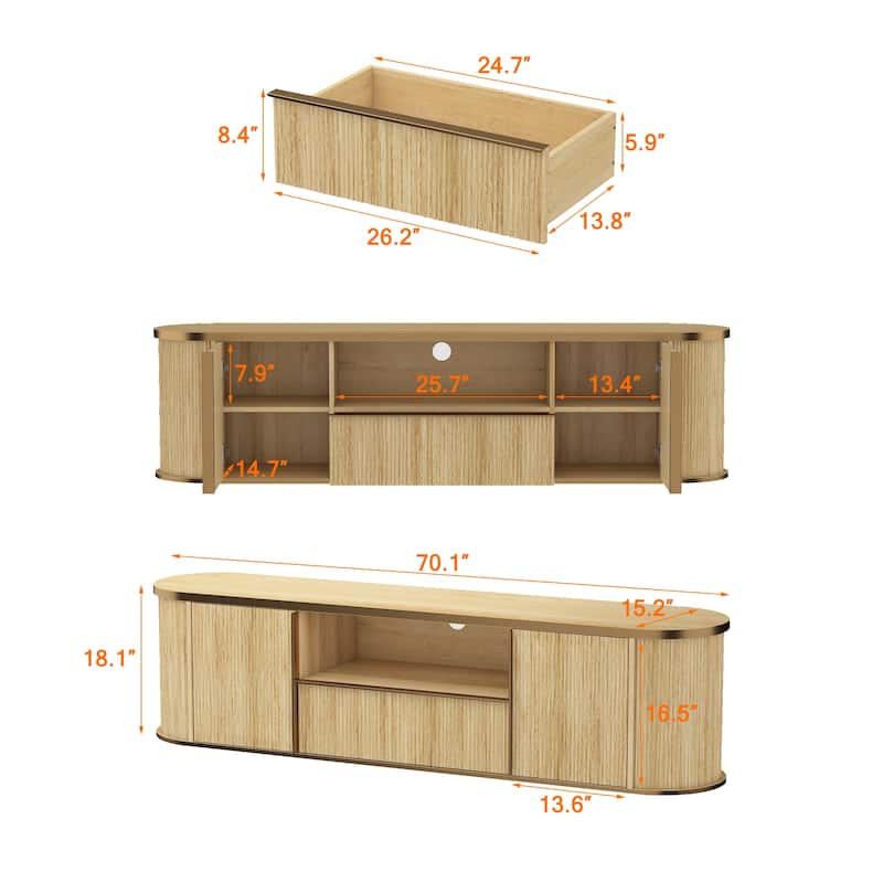 Natural Wood TV Stand with Gold Handles Entertainment Center, Media Console & Storage Cabinet